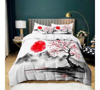 Housse de Couette 90x190 Fleurs de Cerisier des Montagnes japonaises Parure de Lit Garçon Fille en Microfibre Chambre Décor Housse Couette avec Fermeture Éclair avec 2 Taies d'oreiller 65x65 cm