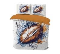 Housse de Couette 90x190 Football Américain Rugby Parure de Lit 90x190 Enfant Aquarelle Graffiti Boule 3D Housse de Couette 1 Personne en Microfibre et Taie d'oreiller avec Fermeture Éclair, Jaune