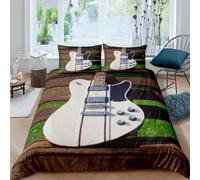 Housse de Couette 90x190 Guitare Parure de Lit 3D Imprimée Microfibre ThèMe Musical Housse Couette 1 Personne avec Fermeture éclair + 2 Taie d'oreiller 65x65 cm e-164