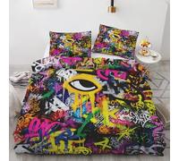 Housse de Couette 90x190 Hip Hop - Parure de Lit 1 Personne Art Graffiti Rue Housse Couette en Microfibre Douce avec Fermeture Éclair avec 1 Taie d'oreiller 65x65 cm