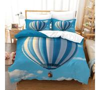 Housse de Couette 90x190 MontgolfièRe Parure de Lit 1 Personne Motif Bleu 3 Pièces Housse Couette en Microfibre Douce Imprimé 3D avec 2 Taies d'oreiller 65x65 cm e-1106