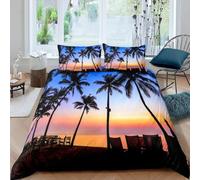 Housse de Couette 90x190 Palmiers Tropicaux Parure de Lit 1 Personne Couchers de Soleil 3 Pièces Housse Couette en Microfibre Douce Imprimé 3D avec 2 Taies d'oreiller 65x65 cm d-224