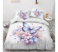 Housse de Couette 90x190 Papillon Blanc Parure de Lit 1 Personne Sets de Housses de Couettes Microfibre avec 2 Taies d'oreiller 65x65cm, Insecte Motif Parures de Lit