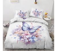 Housse de Couette 90x190 Papillon Blanc Parure de Lit 1 Personne Sets de Housses de Couettes Microfibre avec 2 Taies d'oreiller 65x65cm, Insecte Motif Parures de Lit