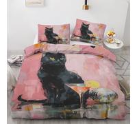 Housse de Couette 90x190 Peinture À L'huile Rose Parure de Lit Martini Boule Disco Chat Noir Housse Couette Imprimé Réversible Microfibre 1 Personne avec Fermeture éclair + 1Taie d'oreiller 65x65