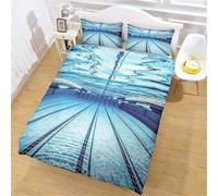 Housse de Couette 90x190 Piscine Parure de Lit 1 Personne Eau Bleue d'une Piscine 3 Pièces Housse Couette en Microfibre Douce Imprimé 3D avec 2 Taies d'oreiller 65x65 cm f-2204
