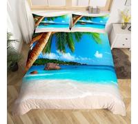 Housse de Couette 90x190 Plage OcéAnique Parure de Lit 1 Personne Paysages Tropicaux 3 Pièces Housse Couette en Microfibre Douce Imprimé 3D avec 2 Taies d'oreiller 65x65 cm i-1478