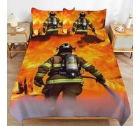 Housse de Couette 90x190 Pompier Parure de Lit 1 Personne Feu 3 Pièces Housse Couette en Microfibre Douce Imprimé 3D avec 2 Taies d'oreiller 65x65 cm h-3650