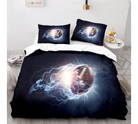 Housse de Couette 90x190 Rugby Noir Housse de Couette 3D Imprimé Motif 110gsm Microfibre Parures de Lit with 2 Taies d'oreillers 65x65cm Adaptées aux Garçon et aux Fille