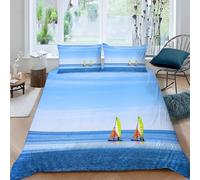 Housse de Couette 90x190 Voile Parure de Lit 3D Imprimée Microfibre OcéAn Bleu Housse Couette 1 Personne avec Fermeture éclair + 2 Taie d'oreiller 65x65 cm e-20