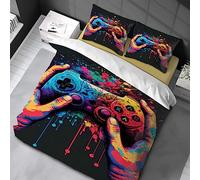 Housse de Couette 90x190cm 3D Gamepad Motif Parure de Lit Game Controller Impression Adulte Hommes Ado Enfants Garçons pour Enfants Adultes Ensemble de Literie avec 2 taie d'oreiller 80x80cm