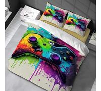 Housse de Couette 90x190cm 3D Gamepad Motif Parure de Lit Game Controller Impression Adulte Hommes Ado Enfants Garçons pour Enfants Adultes Ensemble de Literie avec 2 taie d'oreiller 80x80cm