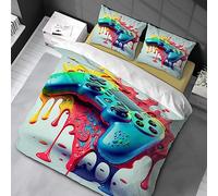 Housse de Couette 90x190cm 3D Gamepad Motif Parure de Lit Game Controller Impression Adulte Hommes Ado Enfants Garçons pour Enfants Adultes Ensemble de Literie avec 2 taie d'oreiller 80x80cm