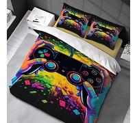 Housse de Couette 90x190cm 3D Gamepad Motif Parure de Lit Game Controller Impression Adulte Hommes Ado Enfants Garçons pour Enfants Adultes Ensemble de Literie avec 2 taie d'oreiller 80x80cm