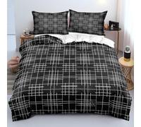 Housse de Couette à Carreaux Noirs et Blancs avec Taies D'Oreiller,Parure de Lit 260X240 Moderne et Simple à Géométrie Pour Garçons,Adolescents et Adultes,Housse de Couette en Microfibre Douce P