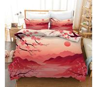 Housse de Couette à Imprimé Cerisier Rouge,Parure de Lit 260X240 Xotic Fuji Mountain avec Taies D'Oreiller,Housse de Couette à Imprimé Japonais,Couvre-Lit Doux et Respirant Pour Enfants,Filles Et