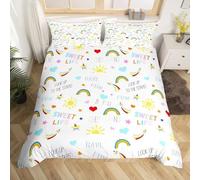 Housse de Couette À Motif Cœur Coloré,Parure de Lit 240x220 Graffiti dessinée À La Main,Jolie Housse de Couette en Microfibre Douce Kawaii pour Chambre d'enfant,Garçon,Fille,Adulte,King