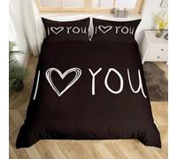 Housse de Couette À Motif Cœur d'amour,Parure de Lit 260x240 Simple Style Graffiti dessiné À La Main,Mots Romantiques,Thème Saint-Valentin,Housse de Couette en Microfibre Douce,Super King Size