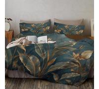 Housse De Couette À Oiseau Doré du Paradis Gris-Vert - 200X200 Cm - 2 Taie d'oreiller - Motifs Réversibles -Parure De Lit Style Rétro