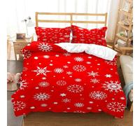 Housse de Couette À Thème Rouge 140 x 200 cm Housse de Couette À Imprimé Flocon de Neige de Noël pour enfants Filles Parure de Lit Doux pour Chambre de Noël Housse de Couette pour Vacances du N