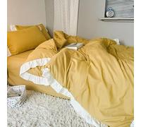Housse de Couette à Volants Jaune,Parure de Lit 260X240 Romantique de Style Français avec Fermeture Éclair,Housse de Couette à Franges en Microfibre Douce et Chic pour Chambre de Filles et de Fem