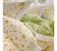 Housse de Couette à Volants,Parure de Lit 260X240 à Imprimé Feuilles Orange et Vertes avec Taie D'Oreiller,Housse de Couette en Microfibre Douce Style Rustique Français pour Chambre D'enfant et A