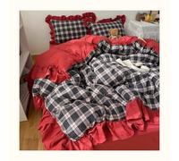 Housse de Couette à Volants Rouges,Parure de Lit 260X240 à Volants à Carreaux de Style Français pour Toutes Les Saisons,Housse de Couette en Microfibre Douce et Respirante avec Fermeture Éclair,