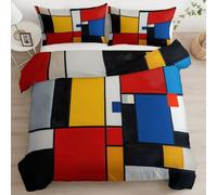 Housse de Couette Abstrait Grille Cube Moderne microfibre brossée Polyester, Parure de Lit 140 x 200 cm Hypoallergénique Résistante et Infroissable, Douce légère Facile d'entretien Multicolore