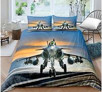 Housse De Couette Ado 220X240 Cm - Parure De Lit 1/2 Personnes - 3D Avion De Chasse Imprimé Parure De Couette En Microfibre Avez Fermeture Éclair Et 2 Taies D'Oreiller 65X65 Cm - Entretien Facile