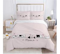 Housse de Couette Ado Fille - Rose - Chat Mignon - Microfibre - Fermeture éclair cachée