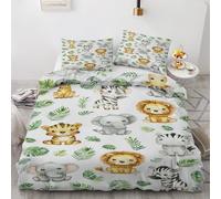 Housse de Couette Animaux De La Jungle Parure de Lit 240x260 cm Lion éléphants Monstera Feuilles Tropicales, Housse Couette Ensemble Literie Imprimé Réversible avec 2 Taies d'oreiller 65x65 cm