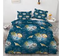 Housse de Couette Animaux Marins 1 Personne 3D Vie Marine Parure de lit Réversible 140x200cm 2 Pièces Microfibre Douce Linge de lit Fermeture Éclair avec Taies d'oreiller 65x65cm(Image 4-9)