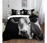 Housse de Couette Animaux Portraits De Vache Thème, Parure de lit 140 x 200 cm imprimé Enfant Adultes, Housse de Couette Microfibre Noir