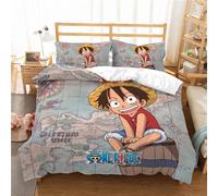 Housse De Couette Anime One Piece Luffy Taie D'oreiller Literie Anti-Acariens Doux 15% Coton + 85% Microfibre