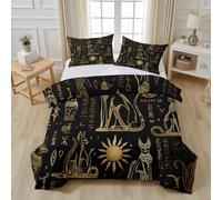 Housse de Couette Anubis Hiéroglyph Égypte, 220x240 Parure de Lit Égypte Antique Traditionnel Culture Histoire 2 Personnes Ensemble de Literie Microfibre avec Fermeture Éclair et 2 Taies D'oreiller