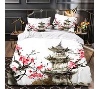 Housse de Couette Aquarelle Peinture à L'encre 200x200 Imprimé en 3D Style Oriental Parure De Lit 2 personnes Microfibre avec Fermeture Éclair 3 pièces Ensemble de Literie 2 Taies d'oreiller 50x75cm