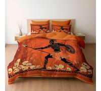 Housse de Couette Art Guerrier Grec Ancien crâne 200 x 200 Orange brûlé, Réversible Parure Lit Adulte Enfant 2 Personne en Microfibre Souple, Linge Lit avec Fermeture éclair avec et Taie 65x65 cm