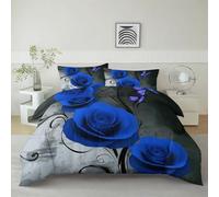 Housse De Couette Art Numérique Rose Bleue Papillons 220 x 240 cm Parure De Lit Personne, Noir Et Blanc Housse De Couette en Microfibre Et Taies d'oreiller - Ensemble De Literie pour Adulte Enfant