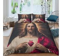 Housse de Couette Art Sacré 3D Imprimé Microfibre Décoration Chambre Parure de Lit Style Religieux Doux Respirant pour Adultes Jeunes Cadeau Super King（260x220cm）