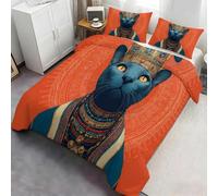 Housse de Couette Artistic Egyptian Bastet - Literie de déesse Chatte imprimée en 3D, décoration Mystique de Chambre Antique, Ensemble de literie Douce et Confortable 140x200cm