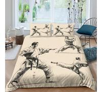 Housse de Couette Arts Martiaux 3D Imprimée Microfibre Décoration Chambre Ensemble de Literie Karaté Doux Respirant Adulte King（220x240cm）