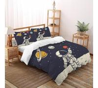 Housse De Couette Astronaute Parure De Lit 2 Personnes 3 Pièces Art Housse De Couette avec Taie d'oreiller,Convient Aux Adultes Enfants King（220x240cm）