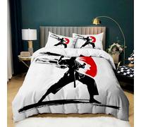 Housse de Couette Athlète Karaté 140 x 200 cm, Parure de Lit Peinture L'Encre 1 Personnes - House de Couette Microfibre avec Fermeture Eclair et 2 Taies d'oreiller pour Adultes Enfants Ados