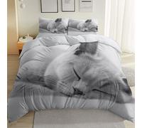 Housse de Couette avec 2 d'oreiller 240 x 260 cm, Respirant et super doux microfibre brossée Parure de Lit - Photographie Animalière Mignon Chats imprimé Housse de Couette avec Fermeture Éclair Crème