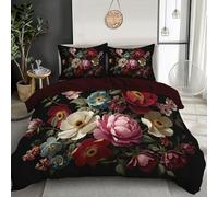 Housse de Couette avec 2 Taies d'oreiller 65x65 cm - Motif de Fleurs Classiques Pivoine et anémone Réversible - Parure de lit 220x240cm - Microfibre Parure Couette avec Fermetures éclair, Rose