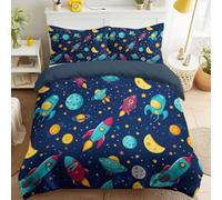 Housse de Couette Aventure Thème Spatial Sci-Fi Technologie Fusée Planète Cartoon Fun avec taies d’oreiller, 3 pièces - Ensemble de housses de couette 200 x 200 cm pour lit Standard 2 Personnes