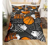 Housse de Couette Ballon de Basket 3D pour Gar?ons,Filles,Enfants,Joueur de Basket-Ball,Orange et Noir,lit Double