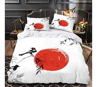 Housse de Couette Bambou Soleil 200x200 Imprimé en 3D Aquarelle Peinture à L'encre Parure De Lit 2 Personnes Microfibre avec Fermeture Éclair 3 pièces Ensemble de Literie 2 Taies d'oreiller 50x75cm