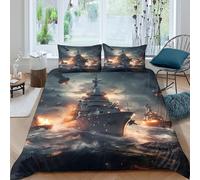 Housse de Couette Bateau de Guerre 3D Imprimé, Microfibre Fermeture