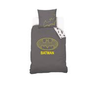 Batman DC Comics Housse De Couette 140x200cm + Taie d'oreiller 63x63cm - Parure Enfant 1 Personne - Gris